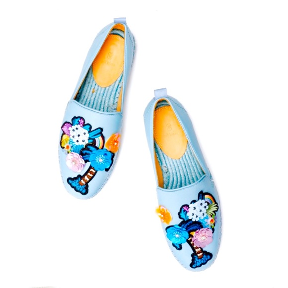 Bill Blass Aqua Sutton Leather Espadrille Tropical Palm and